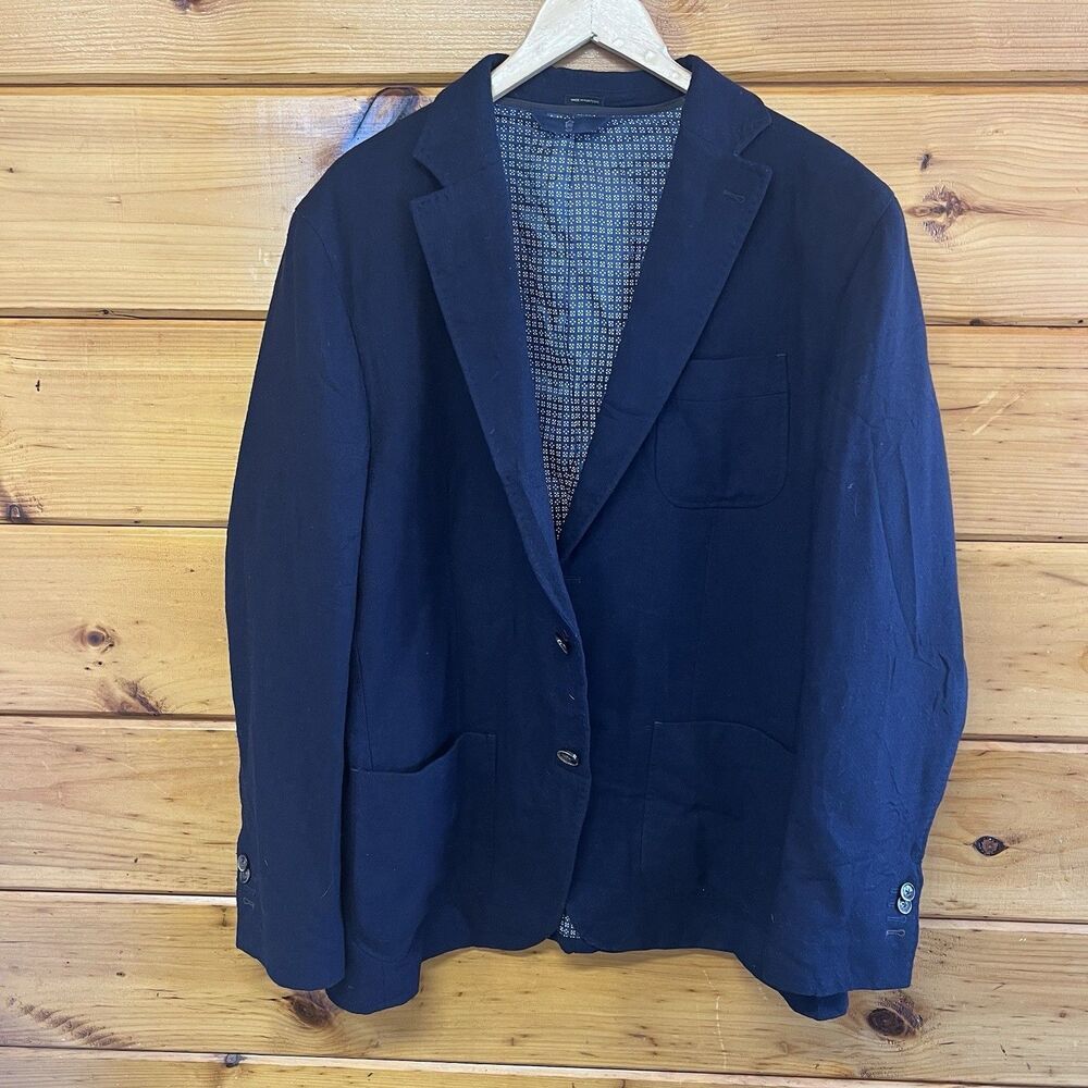 MASSIMO DUTTI Navy Blue Wool Blazer Sport Coat 2 Buttons Notched Jacket Size 44